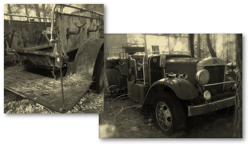 Before - both trucks (sepia with shadows)